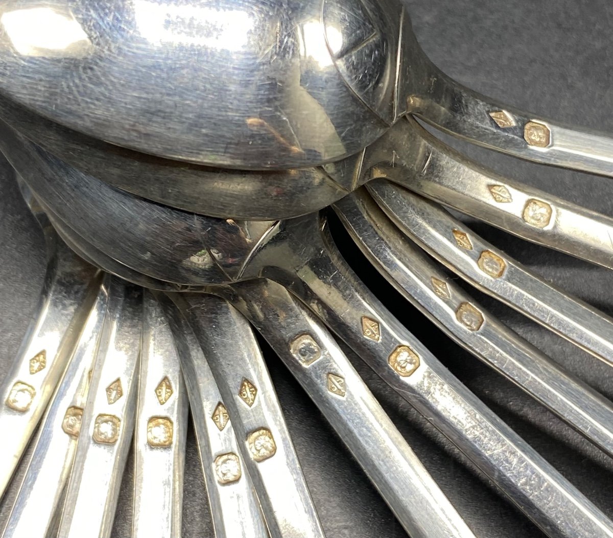 A Set Of Twelve 1930s Sterling Silver Mocha Spoons By Guelfi & Perrin-photo-3