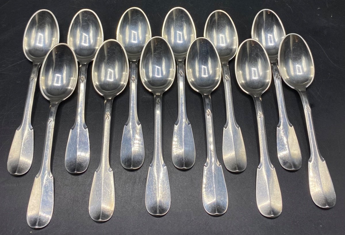 A Set Of Twelve 1930s Sterling Silver Mocha Spoons By Guelfi & Perrin