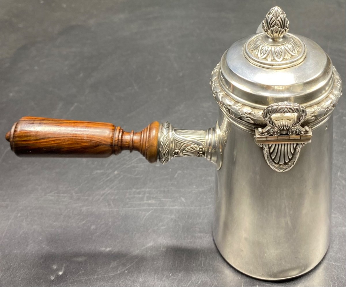 A Small Selfish Chocolate Maker In Solid Silver From The 19th Century By Risler & Carré-photo-3