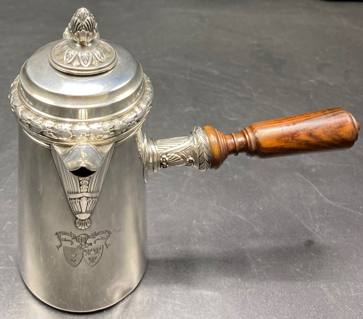 A Small Selfish Chocolate Maker In Solid Silver From The 19th Century By Risler & Carré