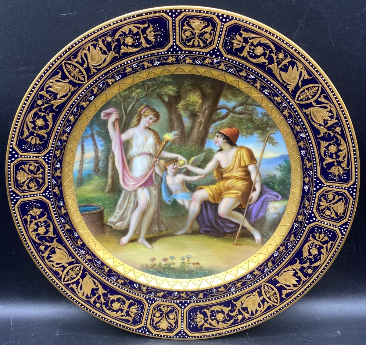 Decorative Deep Plate In Vienne Autriche Painted And Gilded Enameled Porcelain Circa 1900