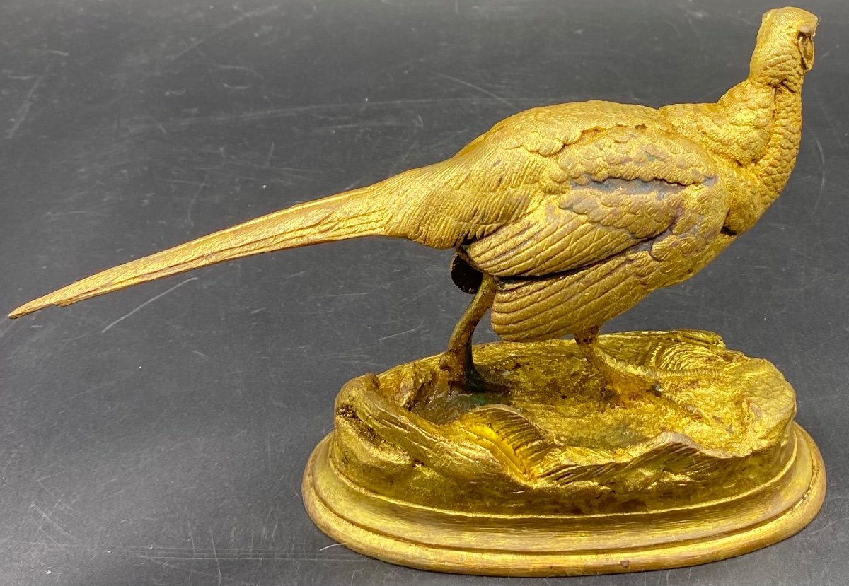 Pheasant Hen Subject In Gilded Cast Bronze From China, Late 19th Century By Alfred Barye-photo-3