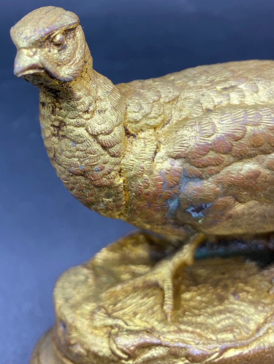 Pheasant Hen Subject In Gilded Cast Bronze From China, Late 19th Century By Alfred Barye-photo-2