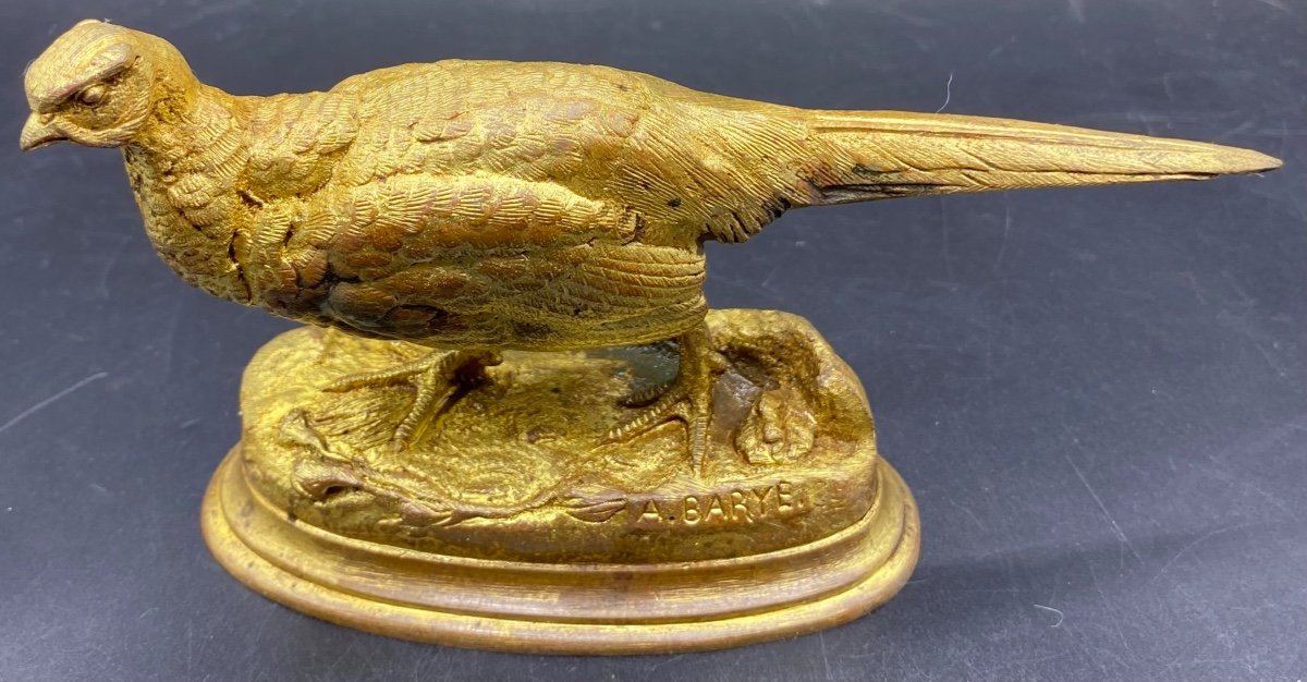 Pheasant Hen Subject In Gilded Cast Bronze From China, Late 19th Century By Alfred Barye