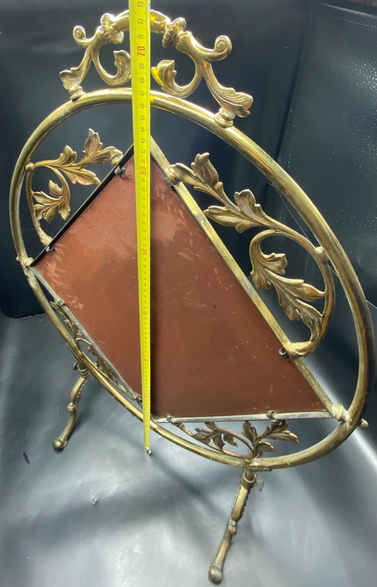 Gilt Bronze Fire Screen French Painted Mirror Art Nouveau Circa 1900-photo-7