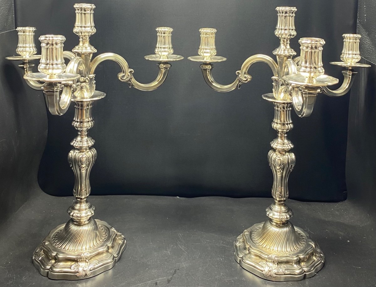 Pair Of 18th Century Solid Silver Candelabra By Balzac Edmé Pierre Paris Circa 1740/50-photo-2