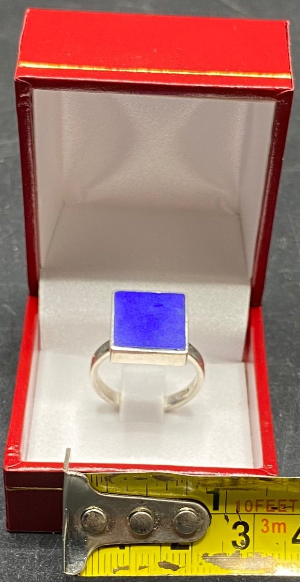 Bague En Argent Massif Et Lapis - Lazuli Vers 1940/50 Brésil-photo-5