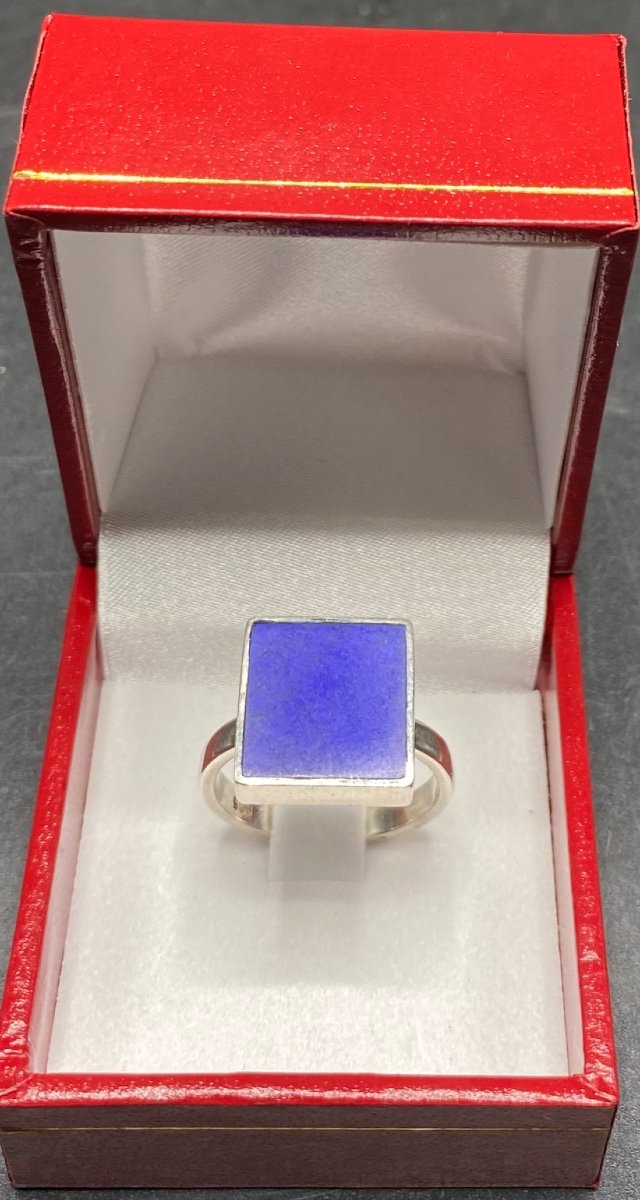 Bague En Argent Massif Et Lapis - Lazuli Vers 1940/50 Brésil