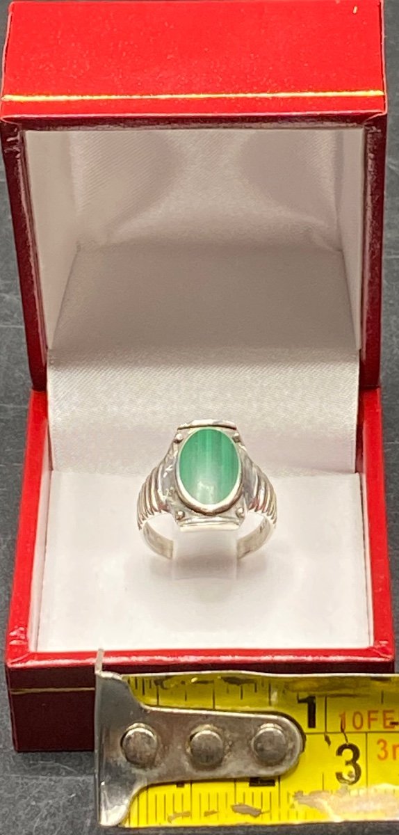 Solid Silver And Malachite Ring From The 1960s/70s-photo-3