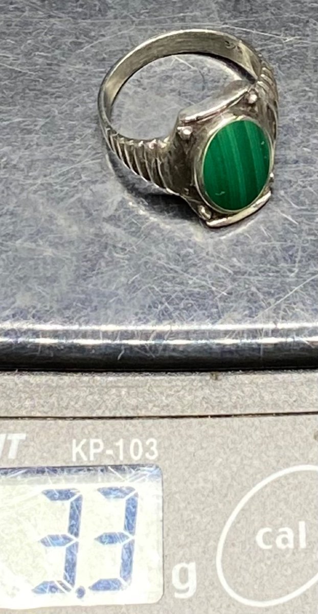 Solid Silver And Malachite Ring From The 1960s/70s-photo-4