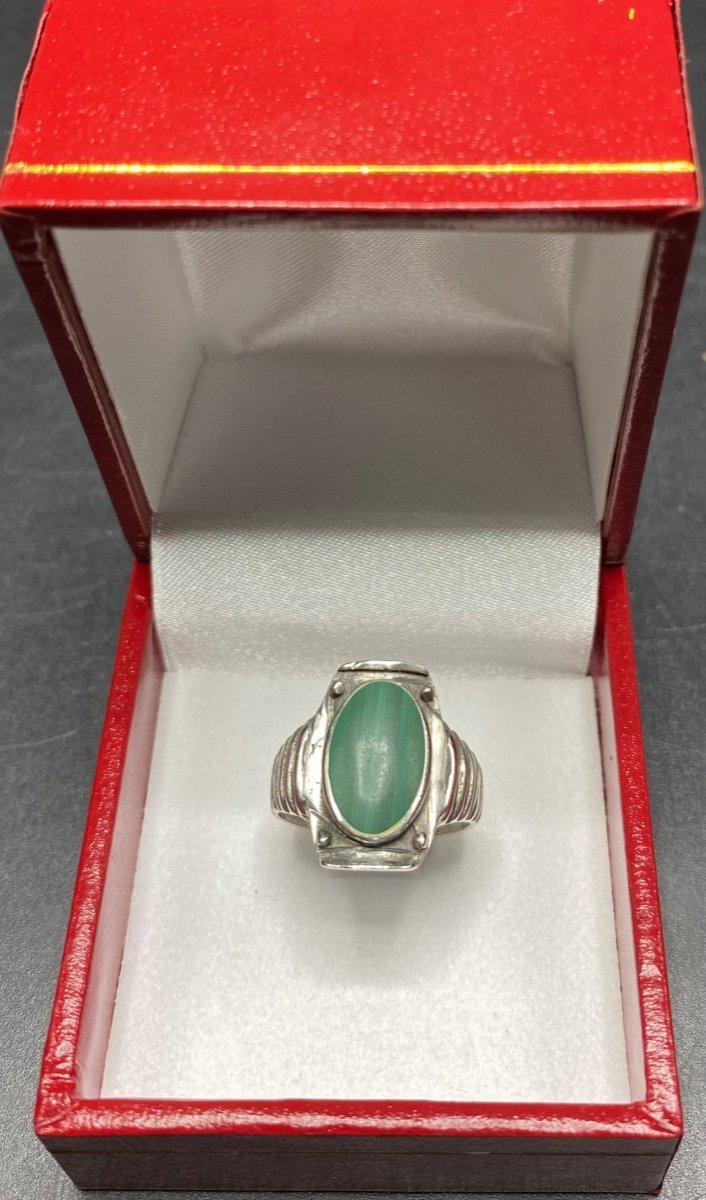 Solid Silver And Malachite Ring From The 1960s/70s