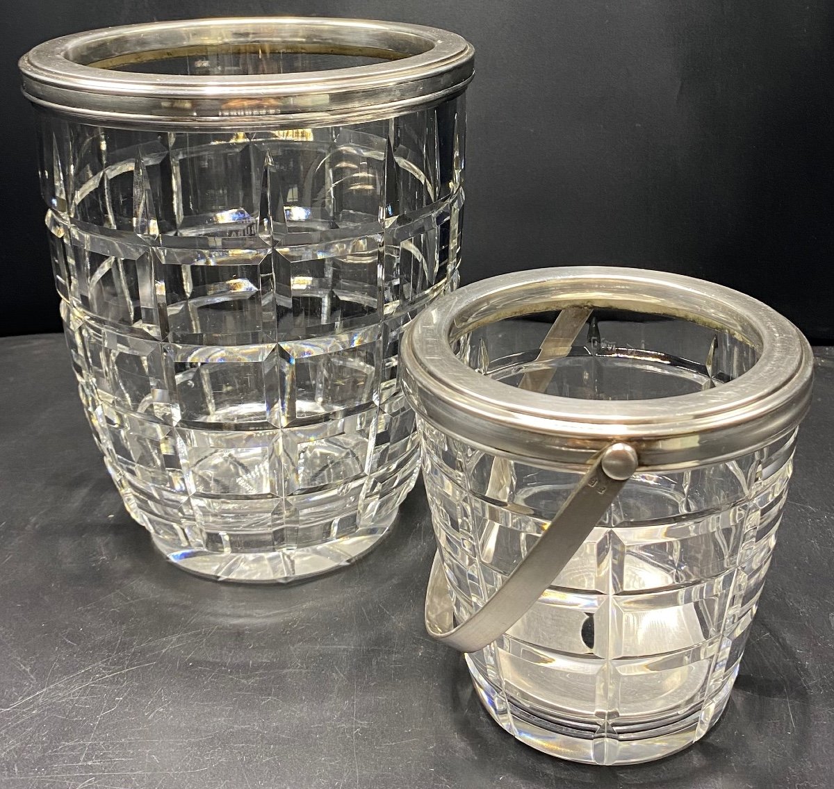 1930s Baccarat And Victor Sablier Crystal Champagne Bucket And Ice Bucket-photo-2