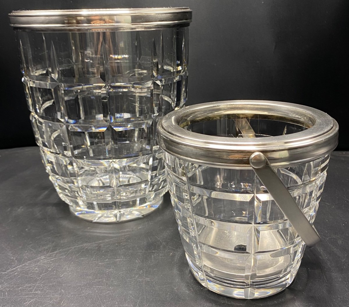 1930s Baccarat And Victor Sablier Crystal Champagne Bucket And Ice Bucket-photo-3