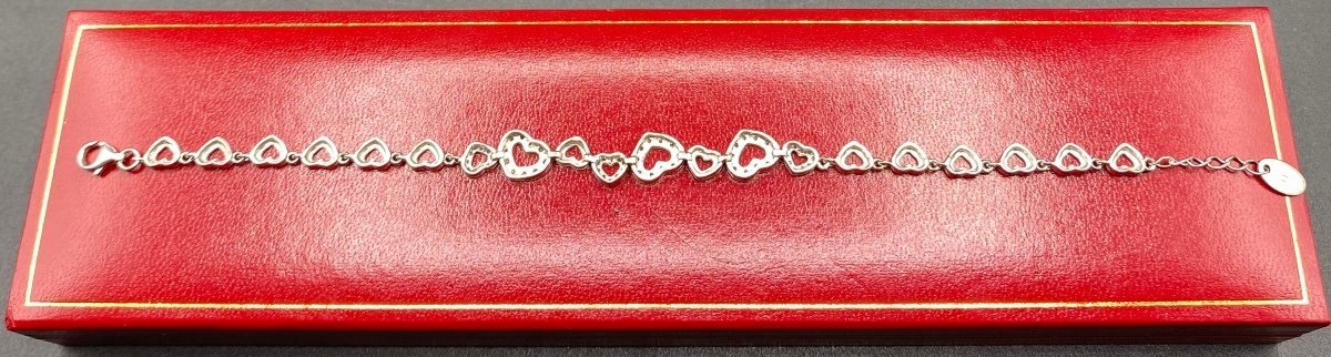 Bracelet Gourmette En Argent Massif Et Oxydes De Zirconium Européen Des Années 1980-photo-4