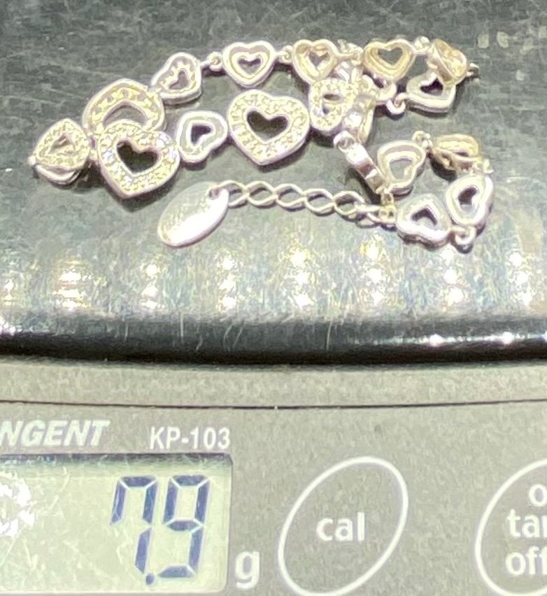 Bracelet Gourmette En Argent Massif Et Oxydes De Zirconium Européen Des Années 1980-photo-7