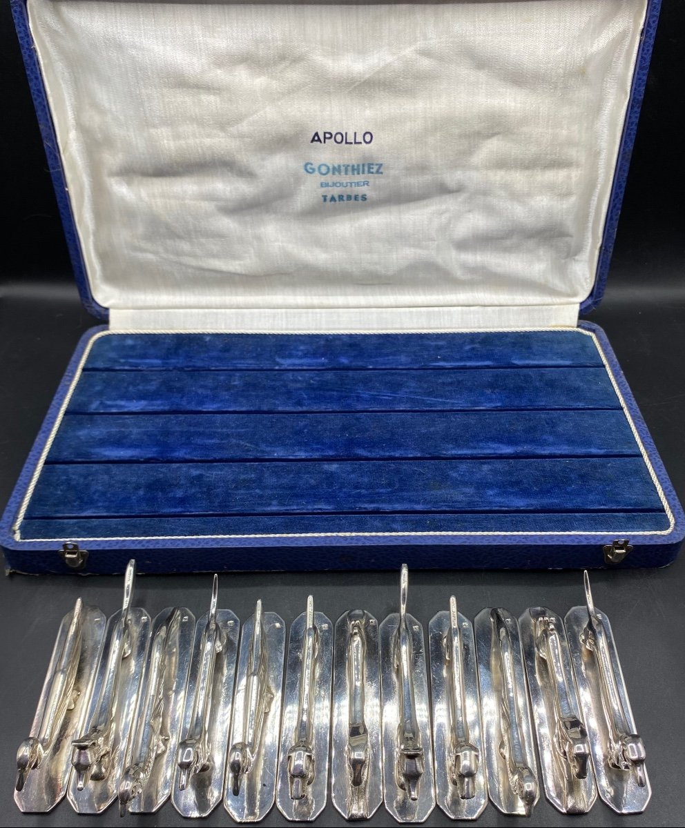 Twelve 1930s Silver Metal Knife Holders By Apollon -photo-3