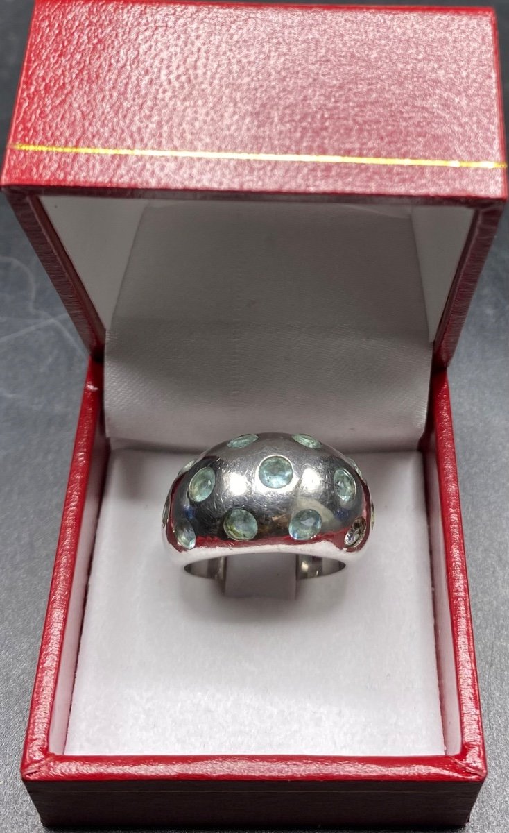 Bague Jong Mixte En Argent Massif Et Cristal Taillé Vers 1970/80