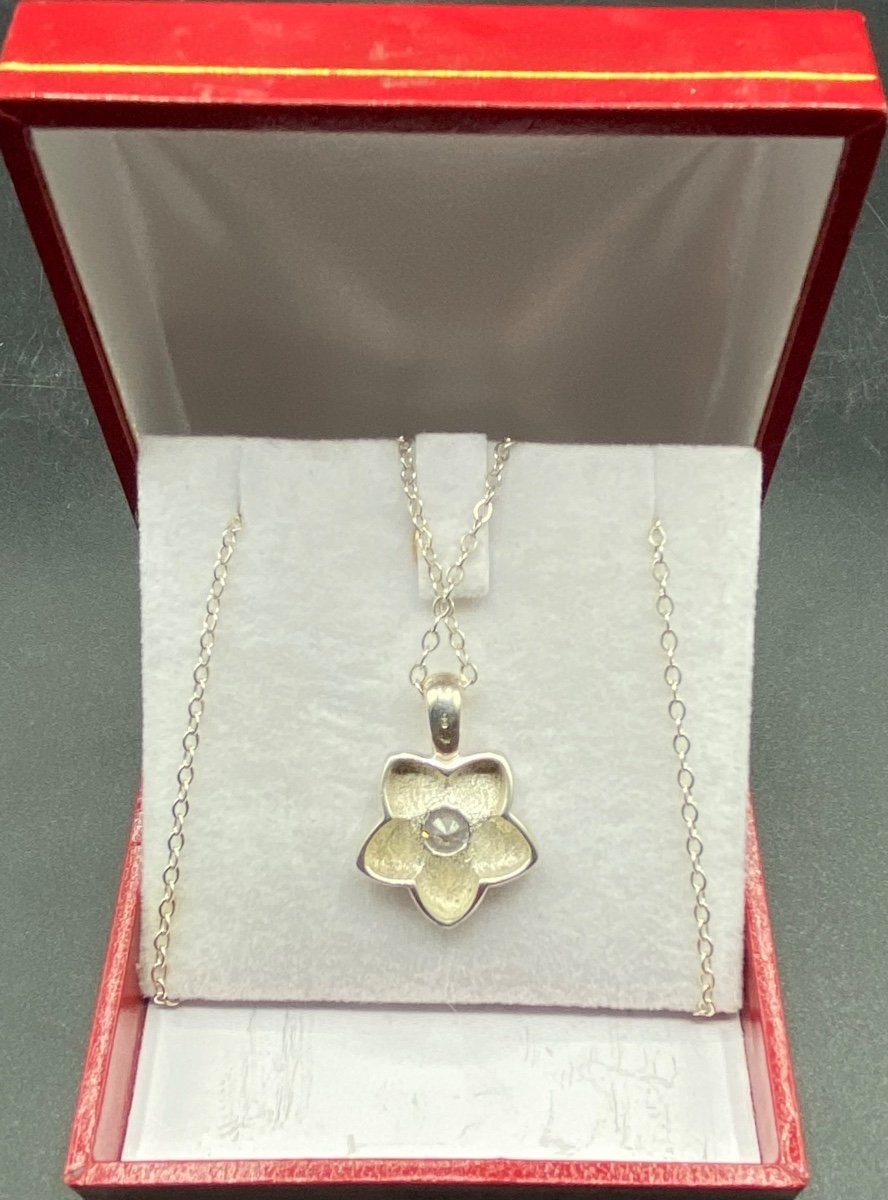 Pendant And Its Chain In Solid Silver And Zirconium Oxide From The 1980s-photo-4