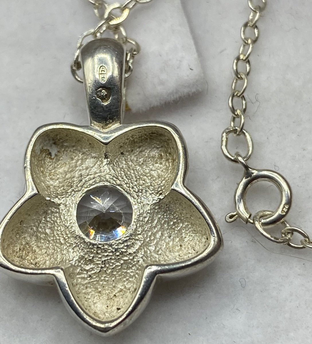 Pendant And Its Chain In Solid Silver And Zirconium Oxide From The 1980s-photo-2