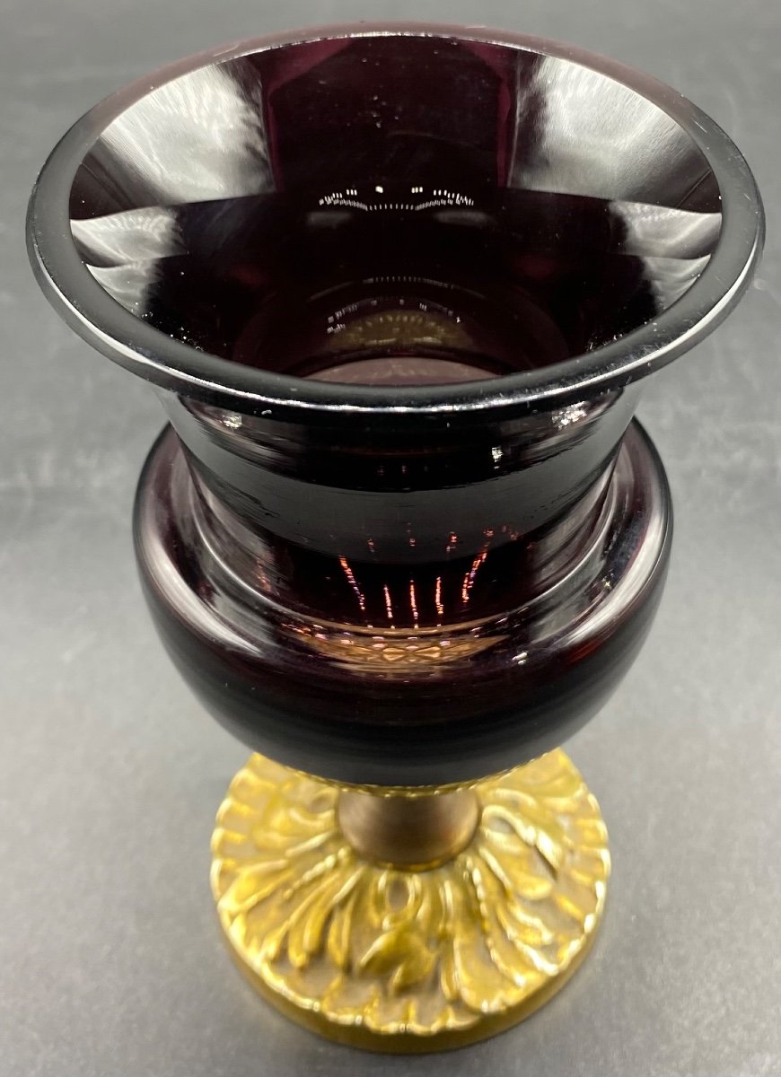 Petite Coupe En Cristal Bordeaux Sur Pied Douche En Bronze Fin XIXème Baccarat -photo-4