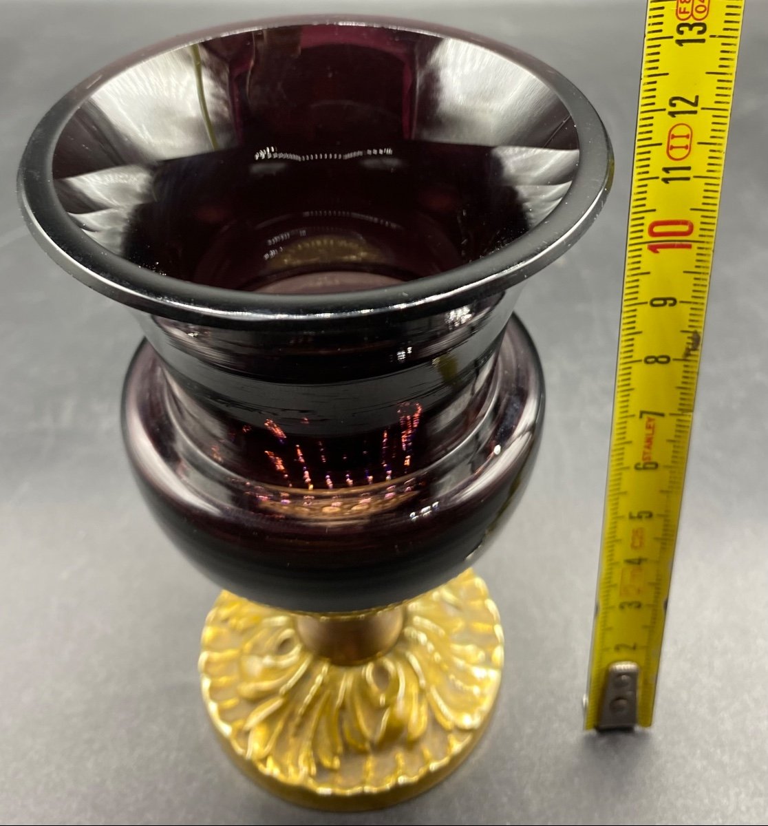 Petite Coupe En Cristal Bordeaux Sur Pied Douche En Bronze Fin XIXème Baccarat -photo-4