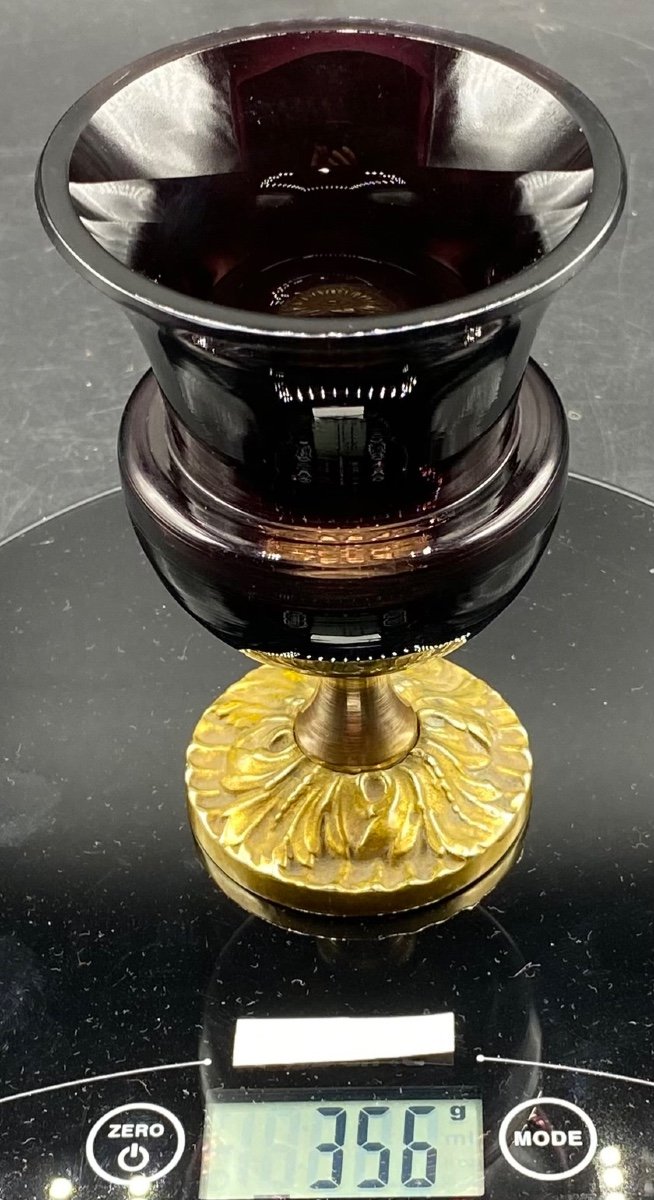 Petite Coupe En Cristal Bordeaux Sur Pied Douche En Bronze Fin XIXème Baccarat -photo-7