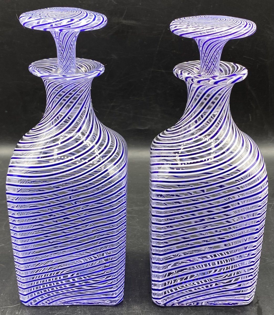 Pair Of Clichy Crystal Decanters Circa 1880 Blown In Layers And Multiple Colors -photo-2