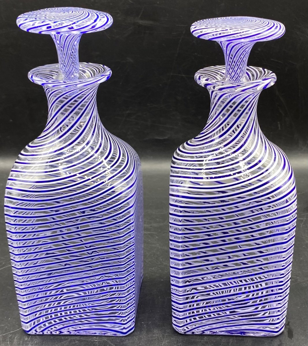 Pair Of Clichy Crystal Decanters Circa 1880 Blown In Layers And Multiple Colors -photo-3