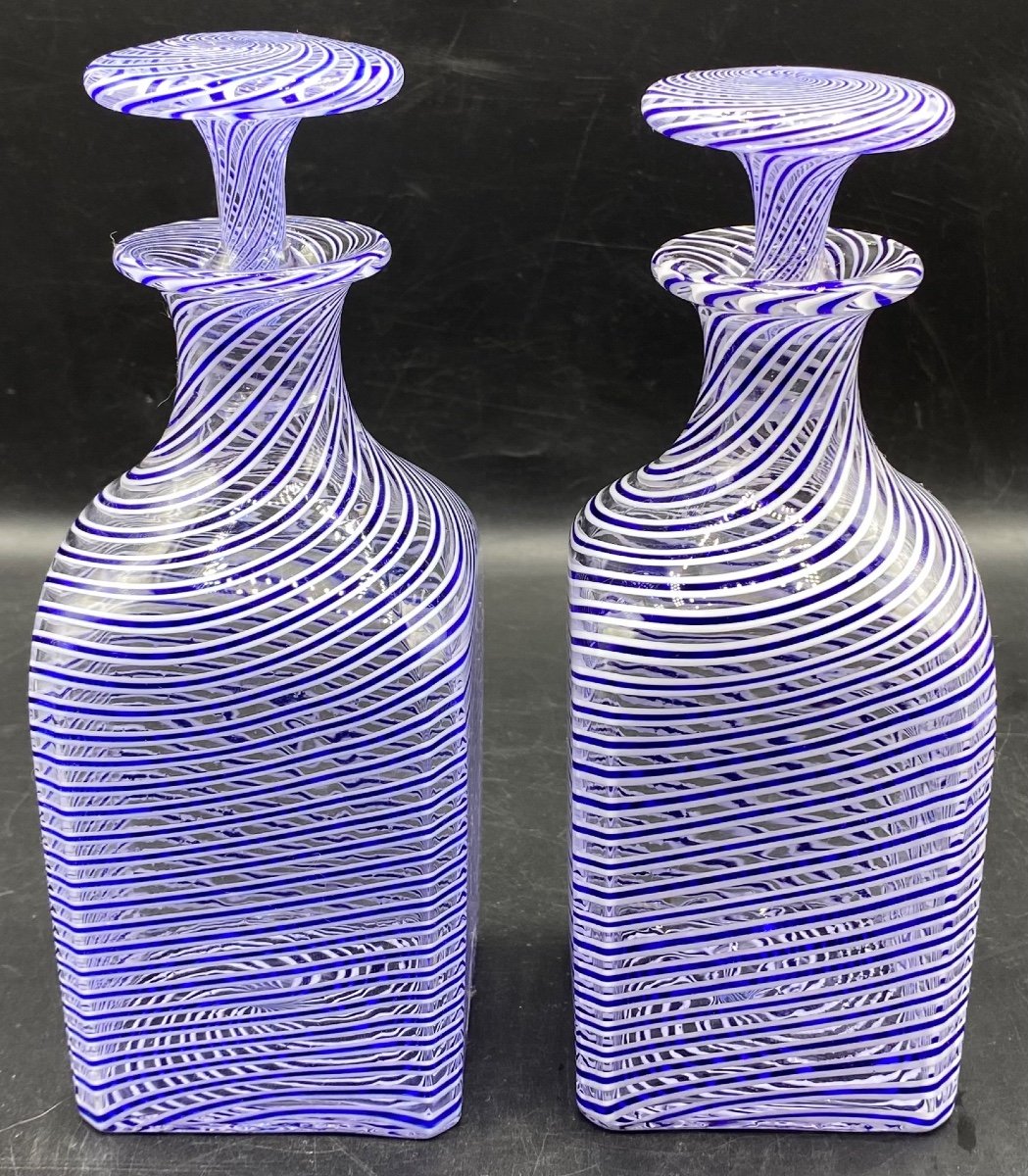 Pair Of Clichy Crystal Decanters Circa 1880 Blown In Layers And Multiple Colors -photo-4