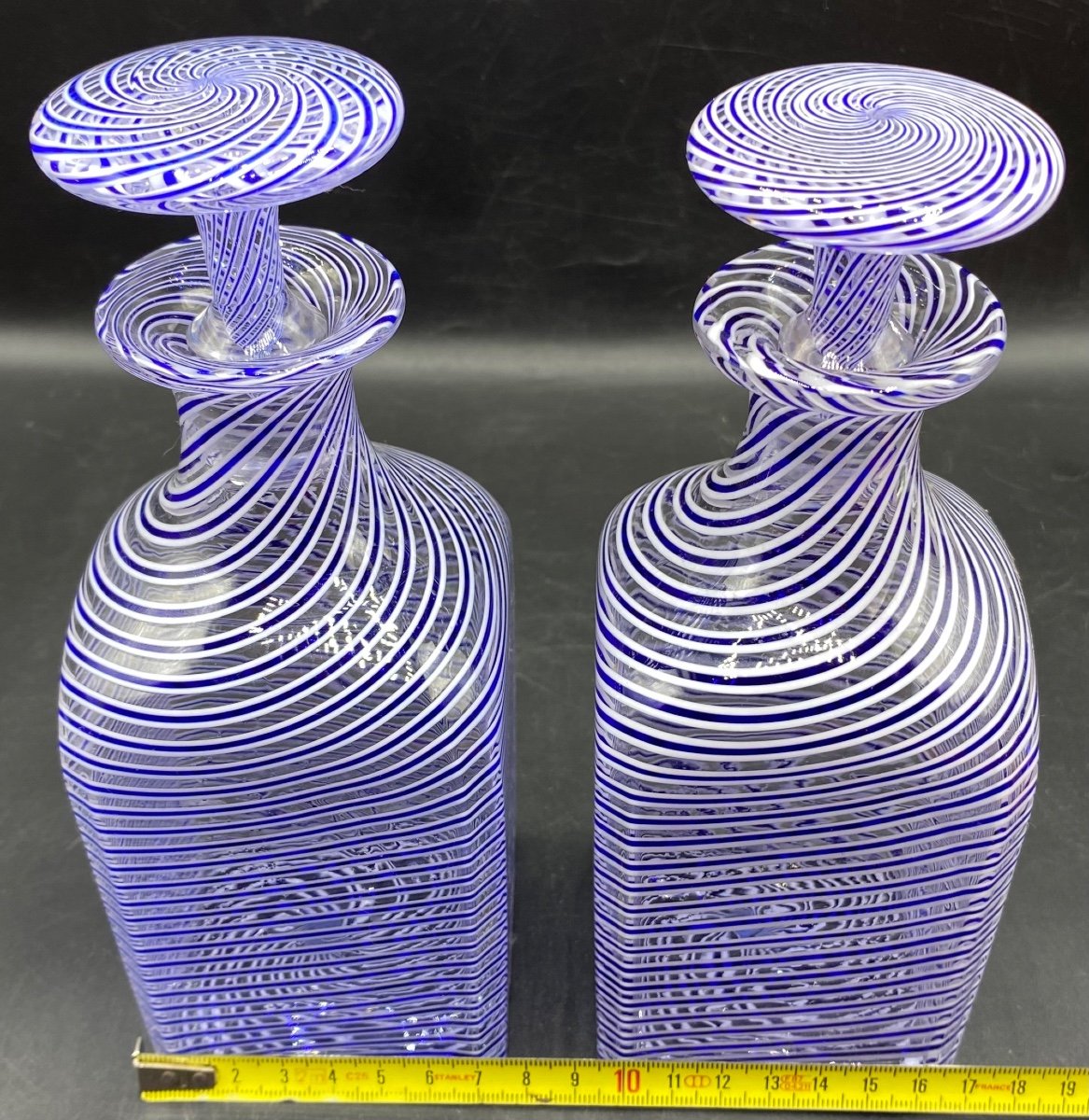 Pair Of Clichy Crystal Decanters Circa 1880 Blown In Layers And Multiple Colors -photo-5