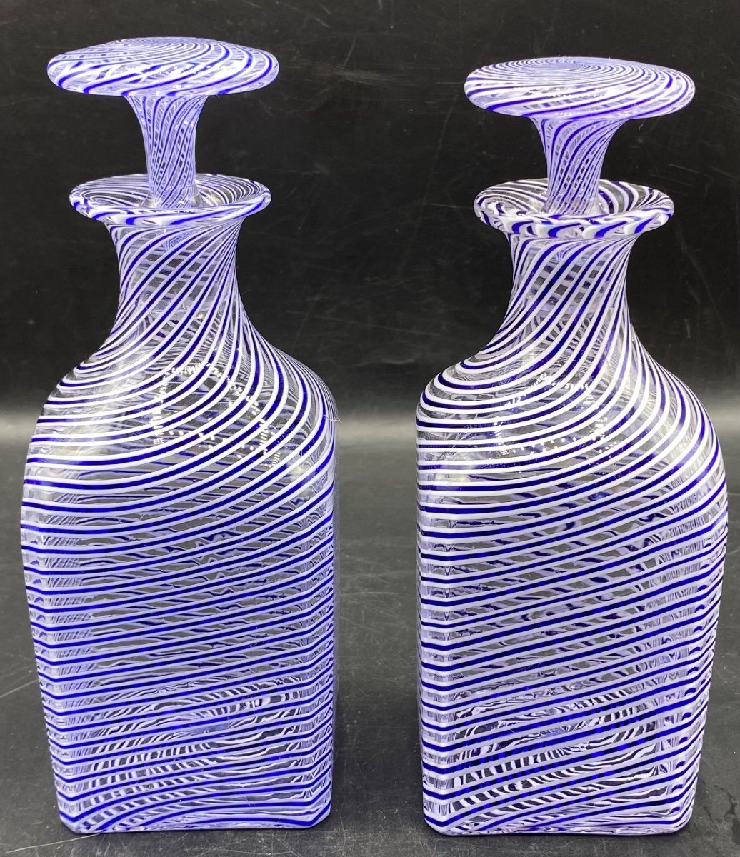 Pair Of Clichy Crystal Decanters Circa 1880 Blown In Layers And Multiple Colors 