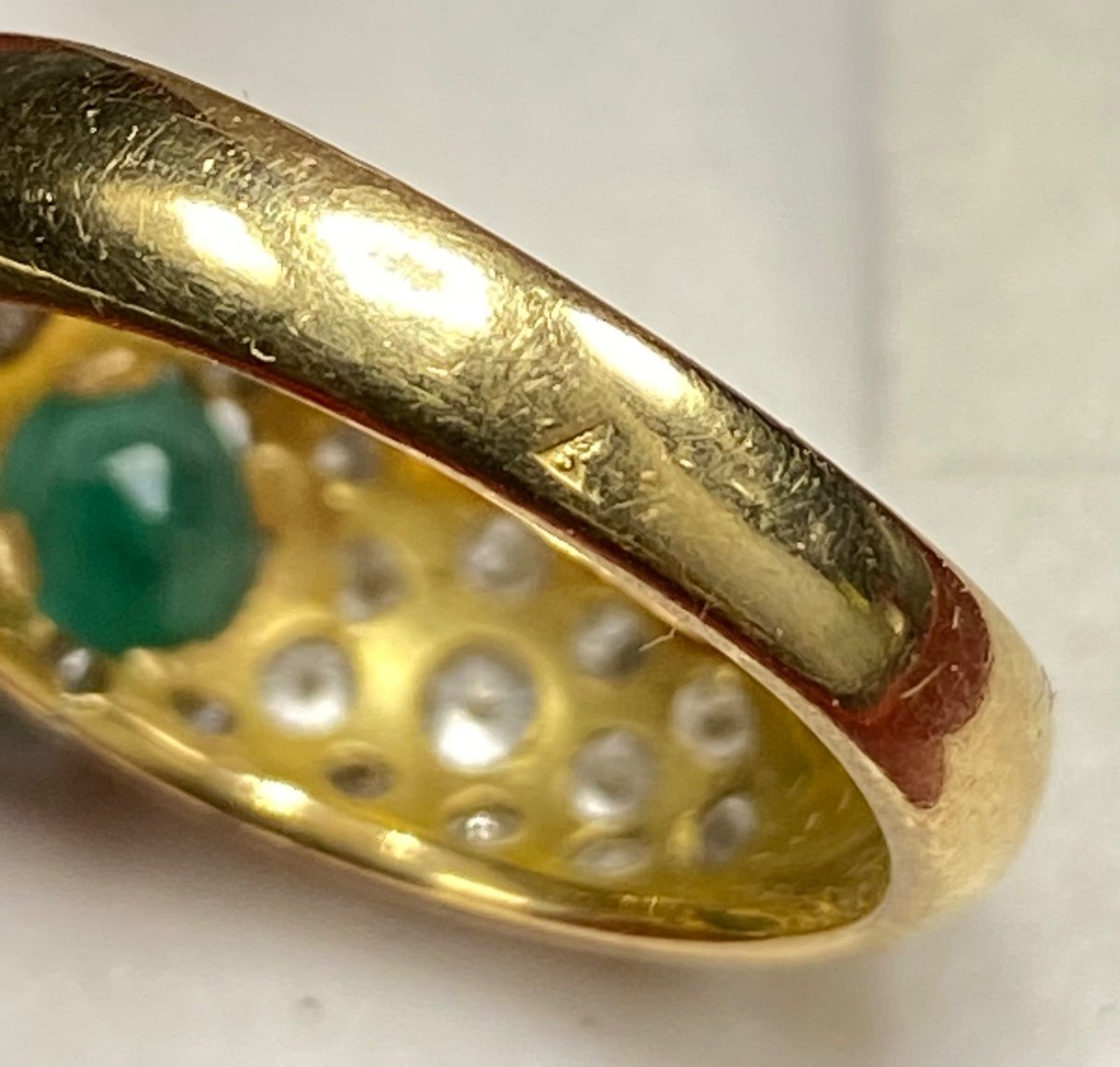 18k Gold French Emerald Ring With 28 Diamond Pave From The 1930s-photo-5