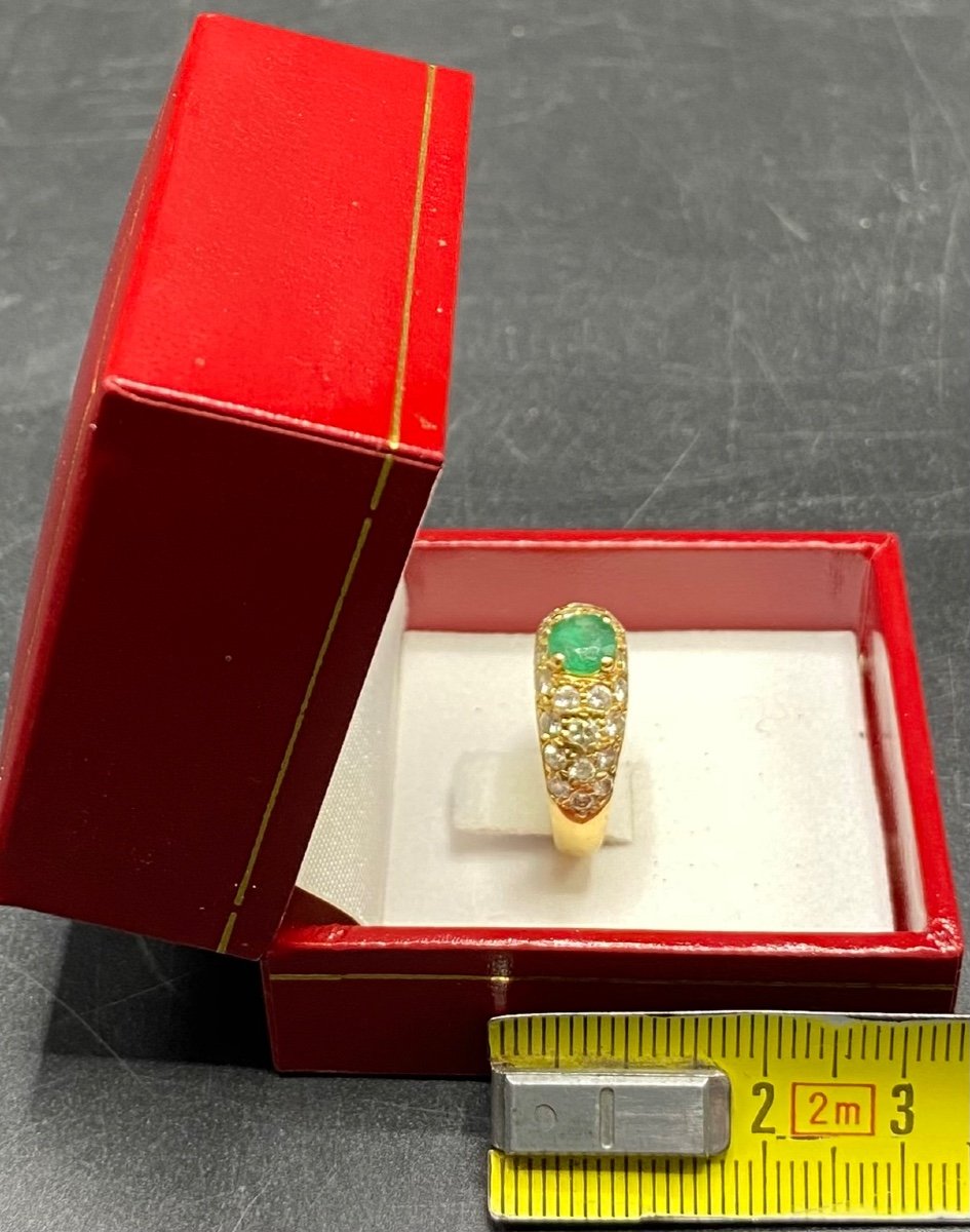 18k Gold French Emerald Ring With 28 Diamond Pave From The 1930s-photo-6