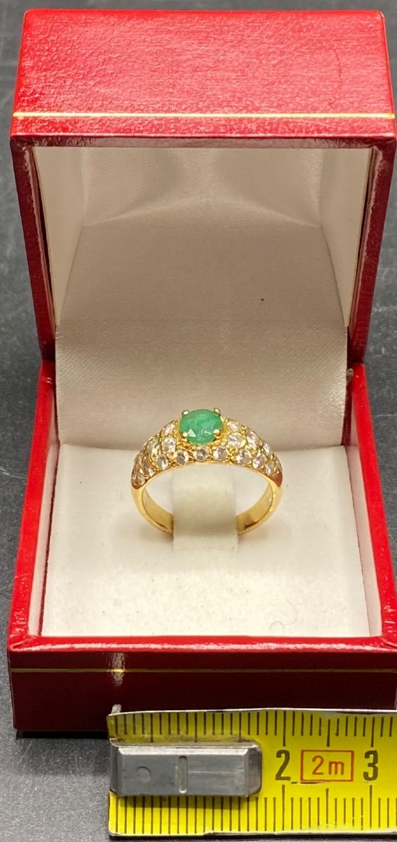 18k Gold French Emerald Ring With 28 Diamond Pave From The 1930s-photo-7