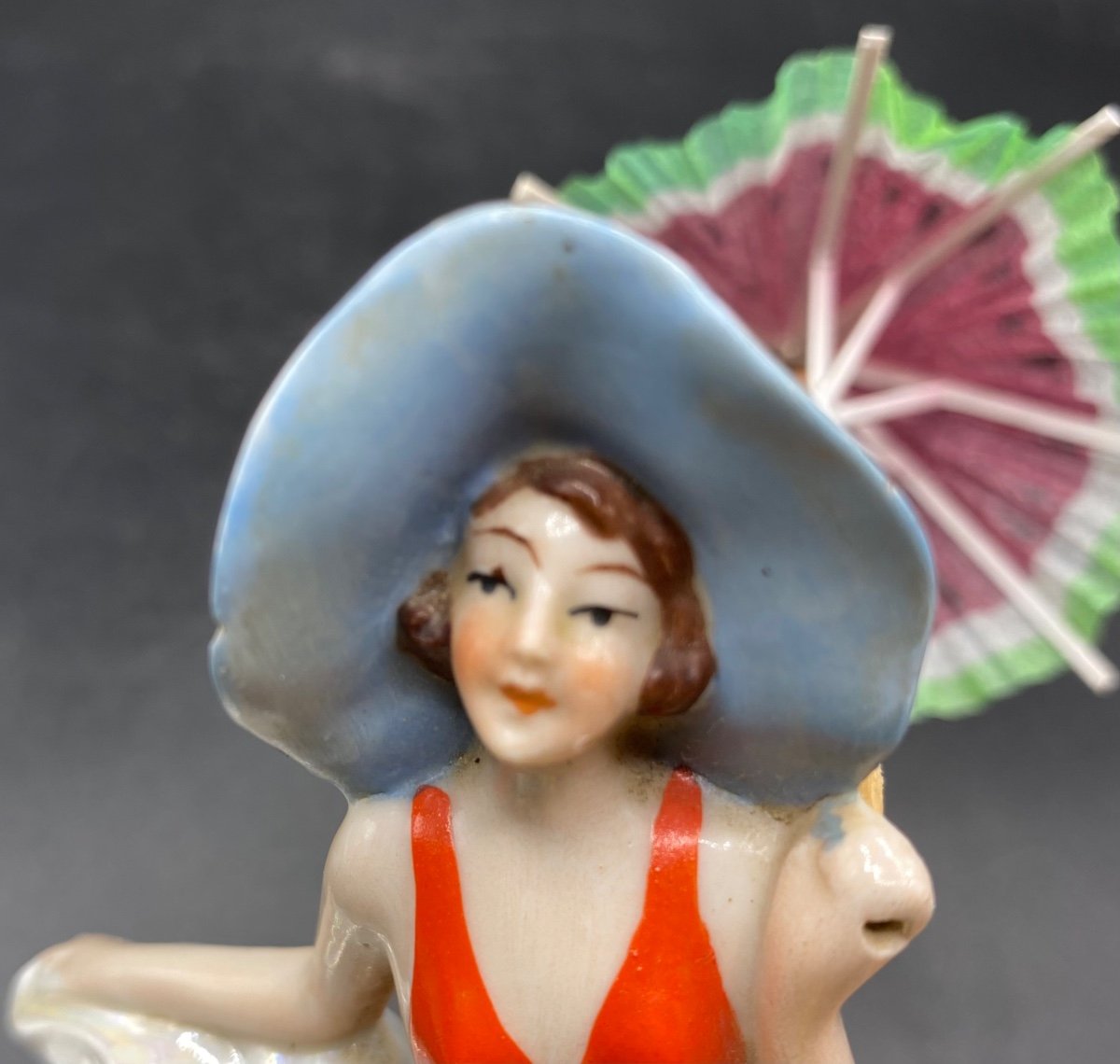 A German 1920s/30s Painted Enameled Porcelain Bather-photo-1