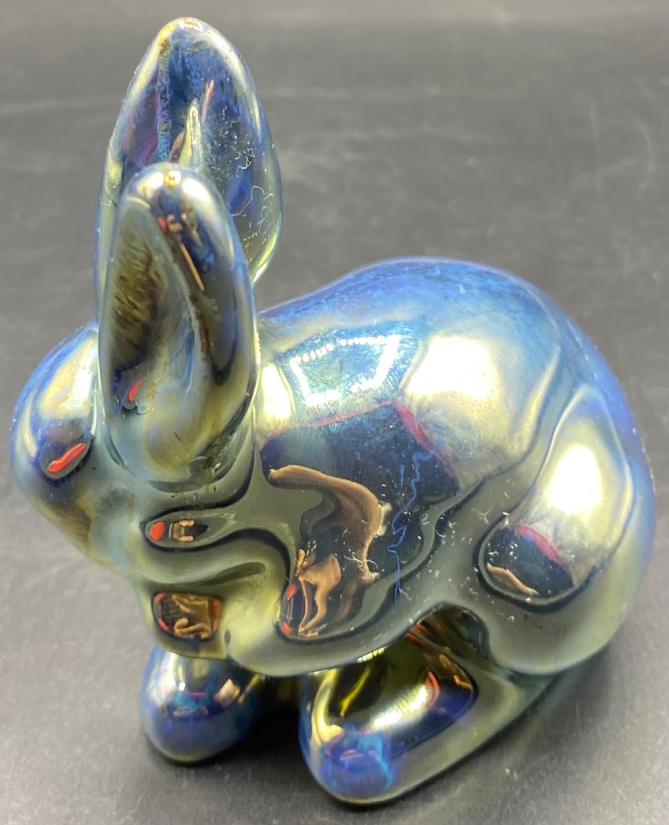 Rabbit Subject In Stoneware And Metallic Enamel From Rambervillers Circa 1900-photo-2