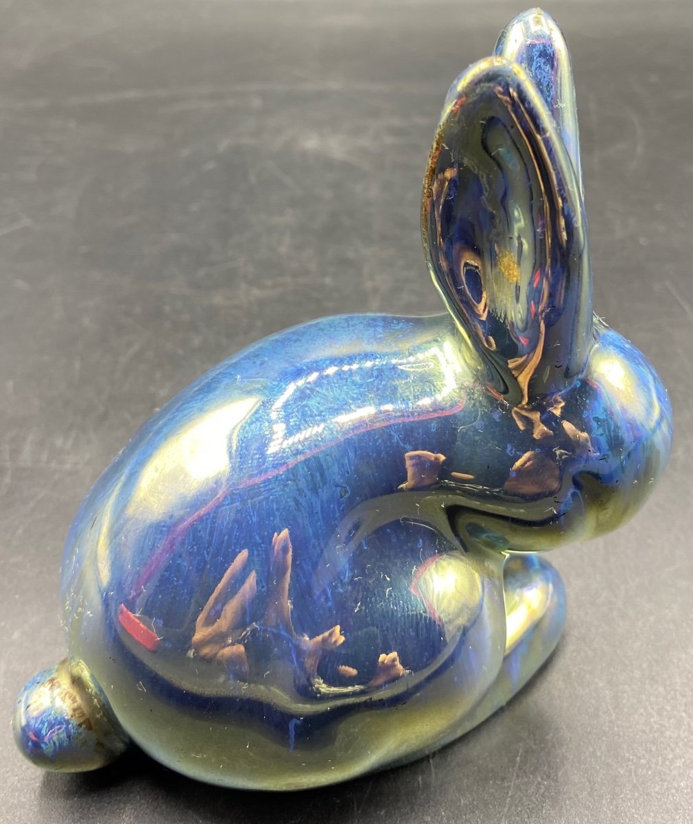 Rabbit Subject In Stoneware And Metallic Enamel From Rambervillers Circa 1900-photo-4