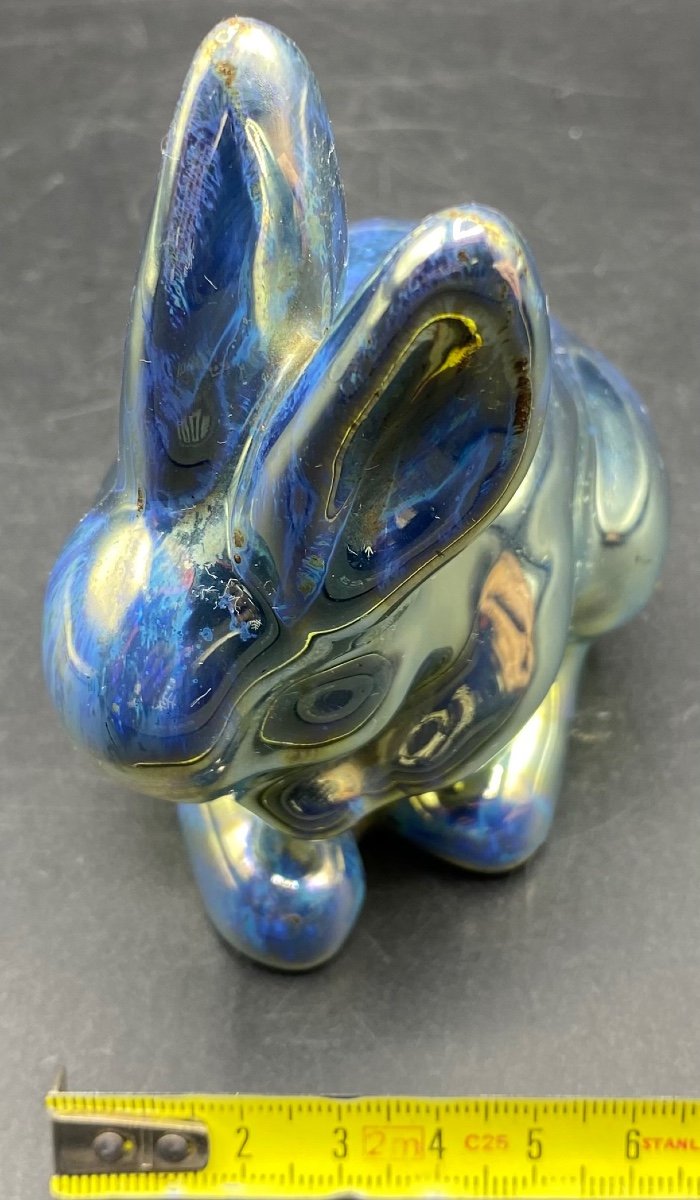 Rabbit Subject In Stoneware And Metallic Enamel From Rambervillers Circa 1900-photo-5