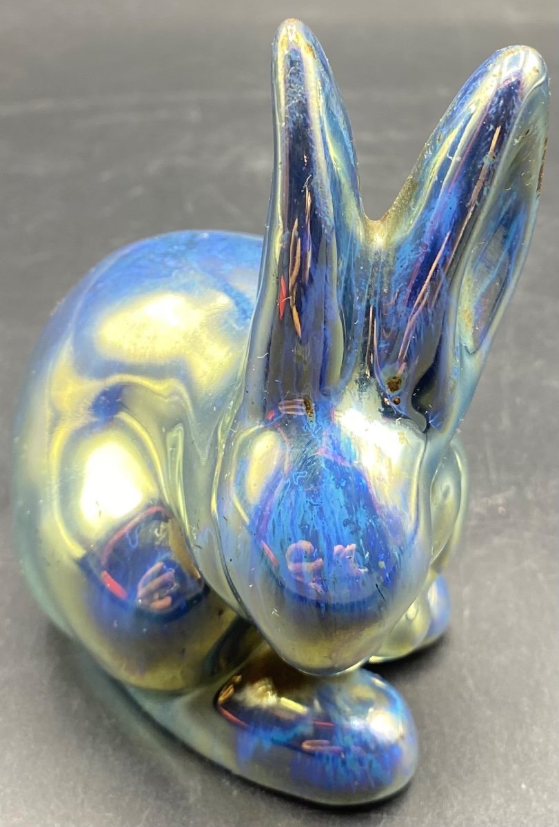 Rabbit Subject In Stoneware And Metallic Enamel From Rambervillers Circa 1900