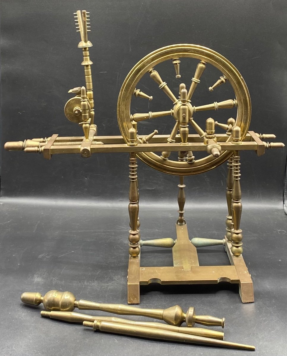 A Reproduced Spinning Wheel In Bronze On A Smaller Scale, With Mechanism From The 1950s French…-photo-3