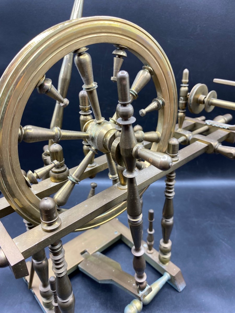 A Reproduced Spinning Wheel In Bronze On A Smaller Scale, With Mechanism From The 1950s French…-photo-3