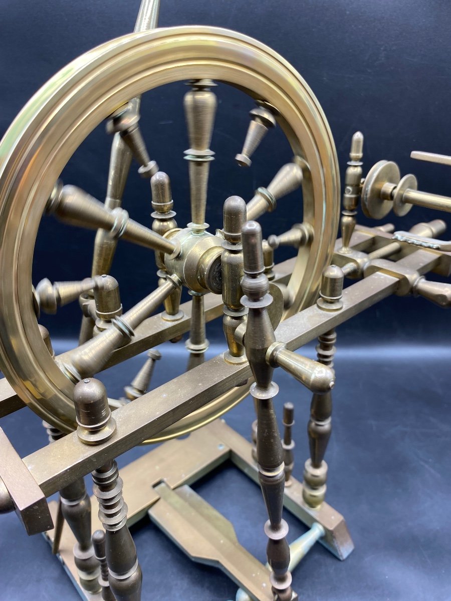 A Reproduced Spinning Wheel In Bronze On A Smaller Scale, With Mechanism From The 1950s French…-photo-4