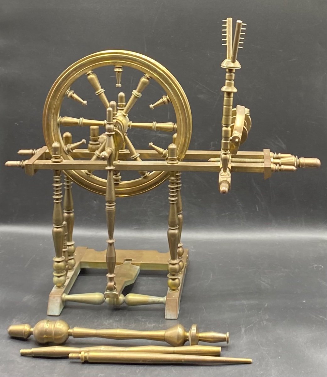 A Reproduced Spinning Wheel In Bronze On A Smaller Scale, With Mechanism From The 1950s French…