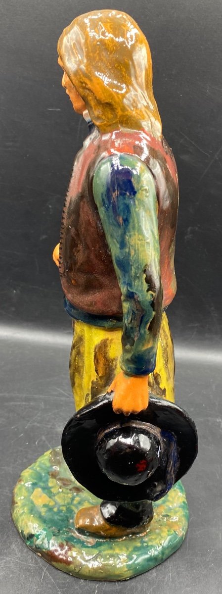 Terracotta Subject Shaped Enameled In Multiple Colors By Geo Martel Circa 1900-photo-2