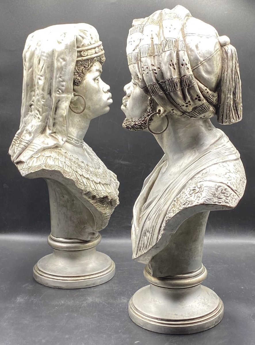 A Pair Of 1920s Silver Plated Terracotta Busts By -photo-2