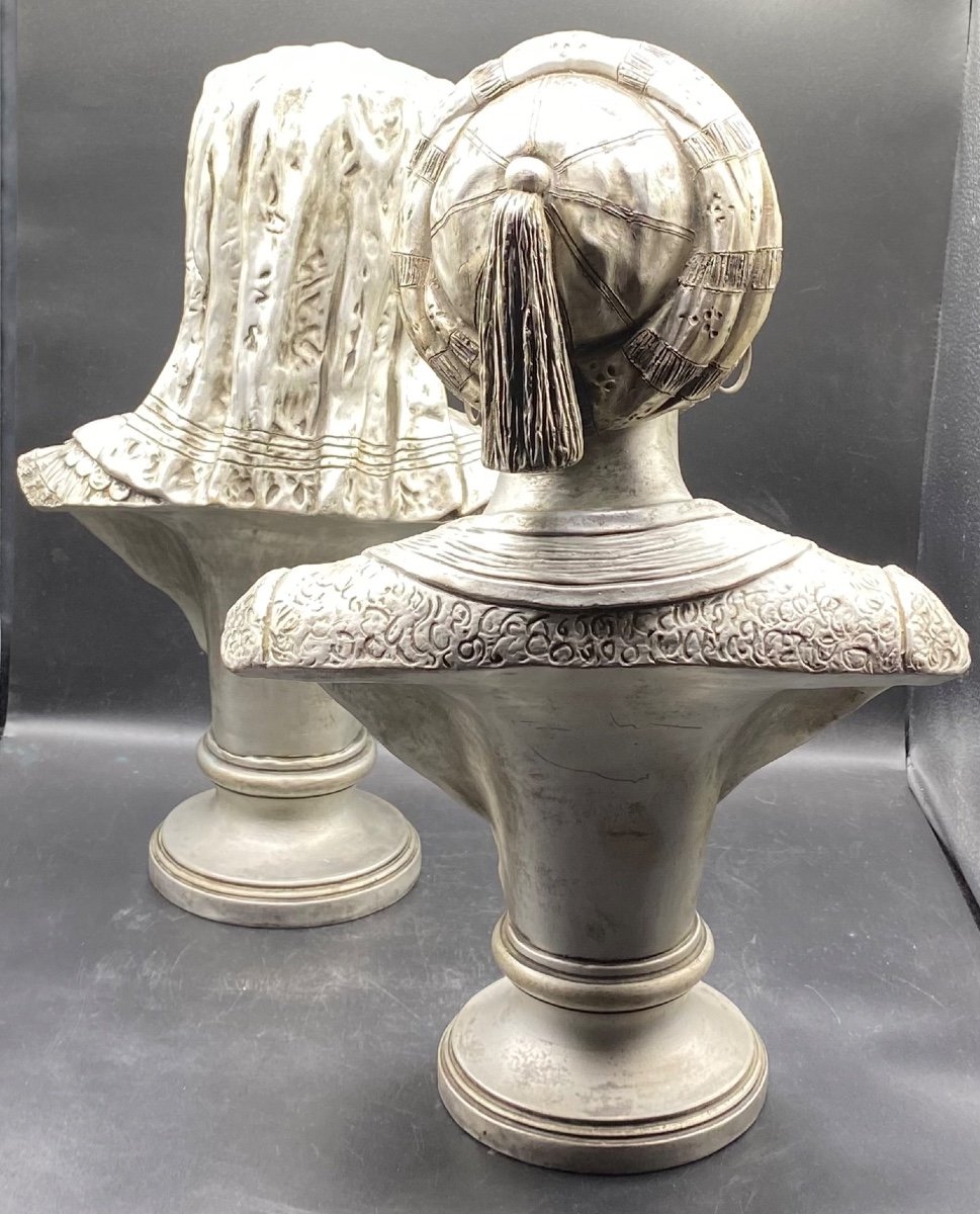 A Pair Of 1920s Silver Plated Terracotta Busts By -photo-3