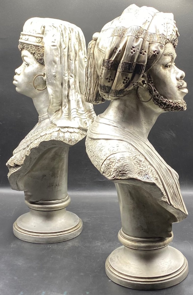 A Pair Of 1920s Silver Plated Terracotta Busts By -photo-4