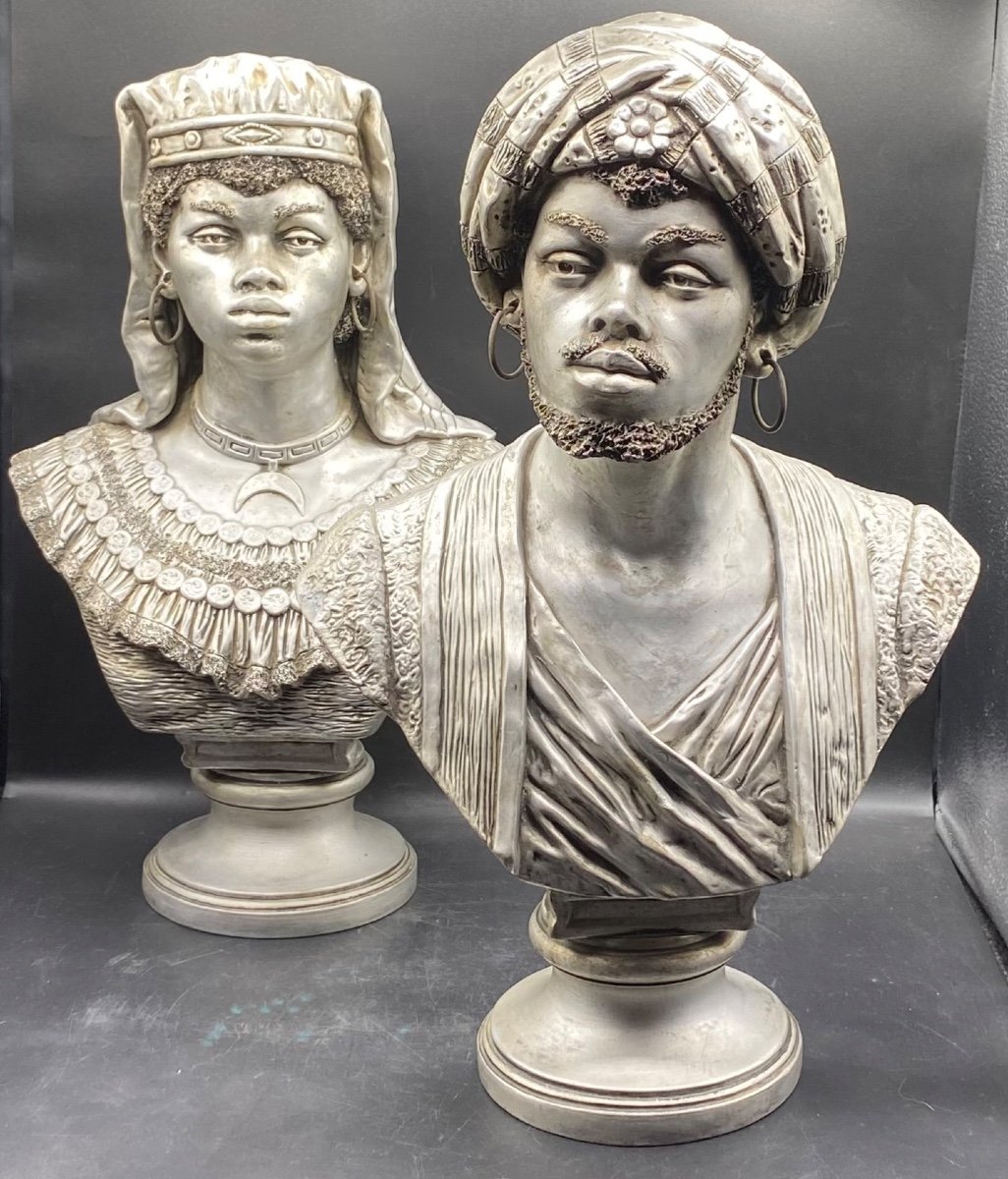 A Pair Of 1920s Silver Plated Terracotta Busts By 