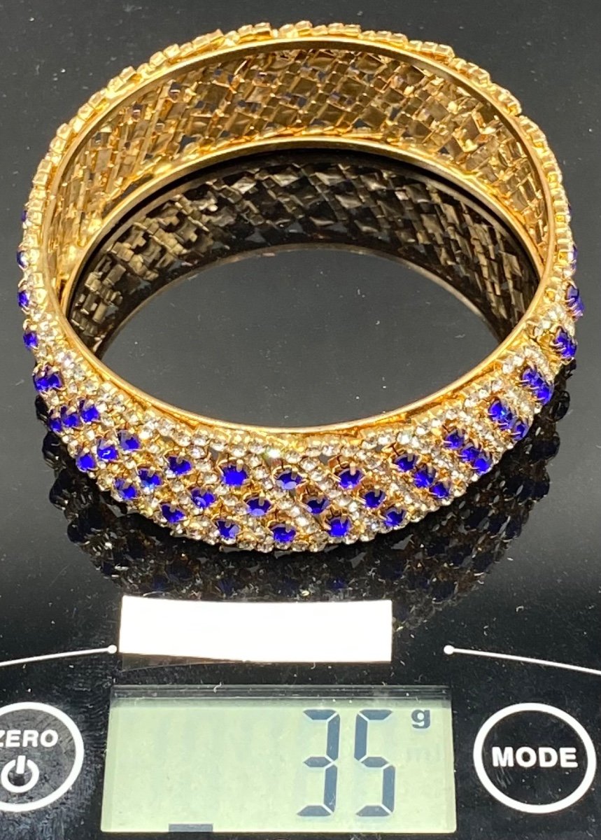 Bracelet En Métal Doré Et Strass Français Des Années 1940/50-photo-3