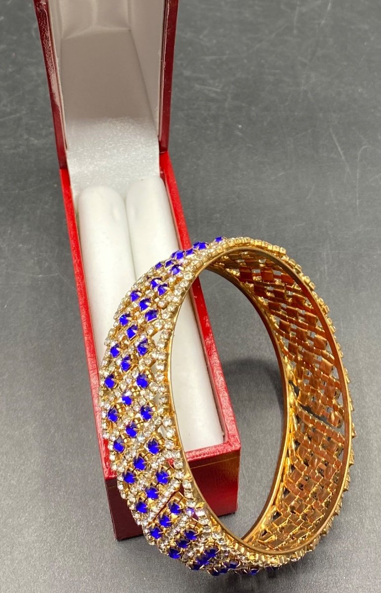 Bracelet En Métal Doré Et Strass Français Des Années 1940/50